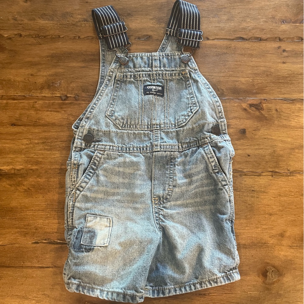OshKosh B'gosh Blue Denim Overalls with Navy Striped Straps